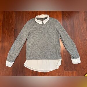 Gray Sweater with White Collar